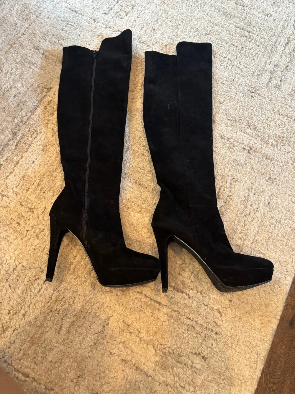 Stuart Weitzman Black Suede Over-the-Knee Platform Stiletto Boots